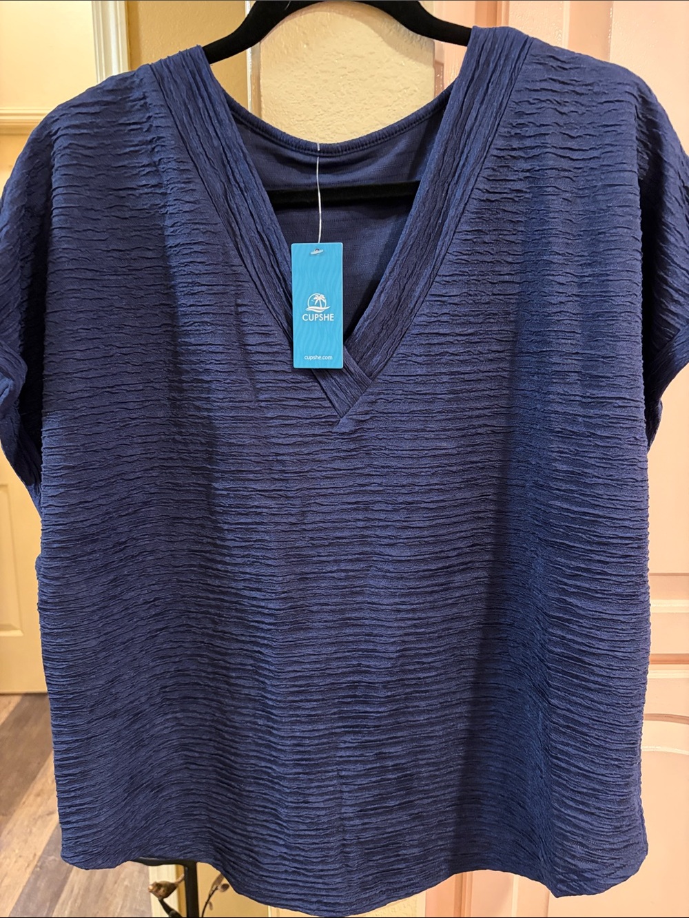 Cupshe Deep Navy Textured V-Neck Swim Coverup